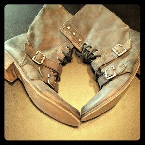 Blue Leather lace up combat boots